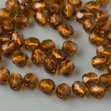 Fire Polish Copper Line - Smoky Topaz (CL10230) 4mm