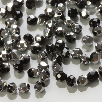 Fire Polish Silver 1/2 Coated Jet (S23980) 3mm