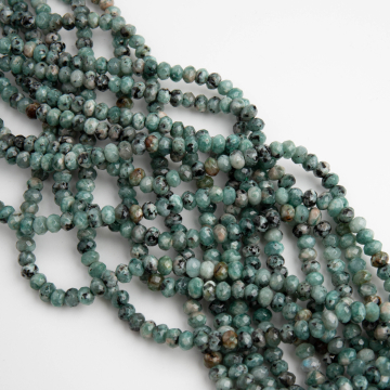 Agat oponka fasetowana zielona w cętki 3x4mm