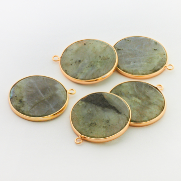 Labradoryt krążek gładki w okuciu zawieszka 31,5mm