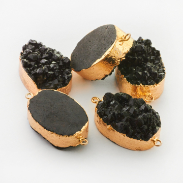 Czarny agat druzy owal w okuciu zawieszka 40mm Czarny agat druzy owal w okuciu zawieszka 40mm