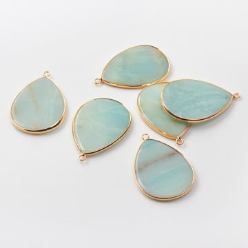 Amazonit płaska zawieszka łezka w okuciu 46mm