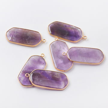 Ametyst zawieszka płaski owal w okuciu 47x22mm