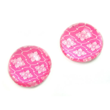 Kaboszon szklany okrągły różowe kwiatki 20mm