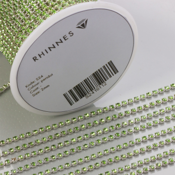 Taśma z kryształkami kolor srebrny peridot 2mm