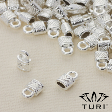 Końcówka do rzemieni kłódka w srebrnym kolorze 4x2mm