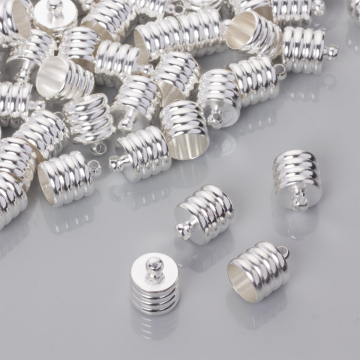 Końcówki do rzemieni rowkowane w srebrnym kolorze 8mm