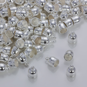 Końcówki do rzemieni i sznurków beczułki w srebrnym kolorze 6mm