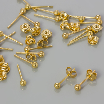 Srebrne kolczyki kulki z barankami, próba 925 pozłacane  3mm