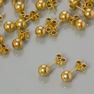 Srebrne kolczyki kulki z barankami, próba 925 pozłacane  6mm