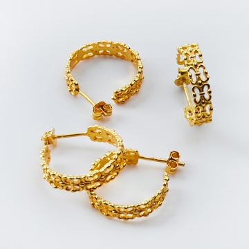 Srebrne kolczyki koła otwarte w kropki AG925 pozłacane 20mm