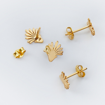 Srebrne kolczyki sztyfty wachlarze AG925 pozłacane 9mm