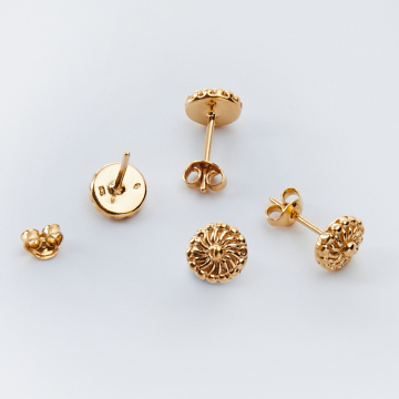 Srebrne kolczyki sztyfty kółka w kropeczki AG925 pozłacane 7mm