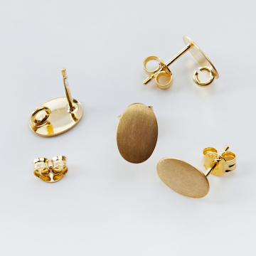 Srebrne bazy kolczyka owale satynowe z podwieszeniem AG925 pozłacane 10mm