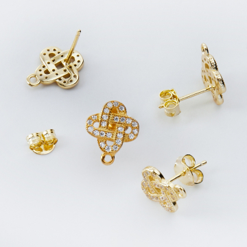 Srebrne bazy kolczyków koniczyna marokańska z cyrkoniami z podwieszeniem AG925 pozłacane 12,5mm