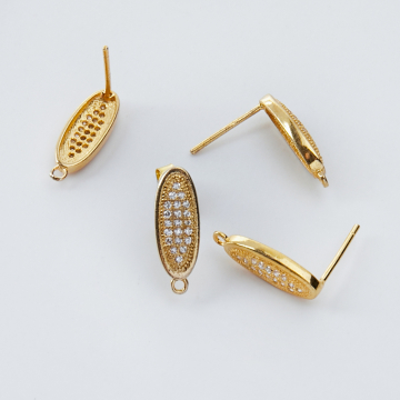 Srebrne bazy kolczyków owal z cyrkoniami z podwieszeniem AG925 pozłacane 15,5mm