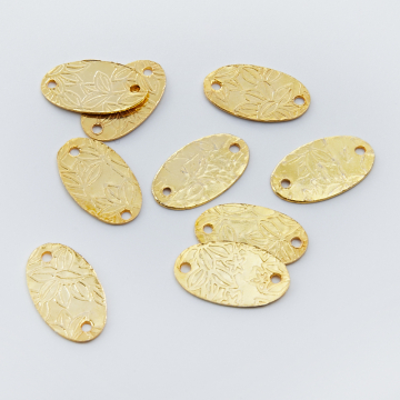 Srebrna blaszka owal łącznik ze wzorkiem AG925 pozłacana 20mm