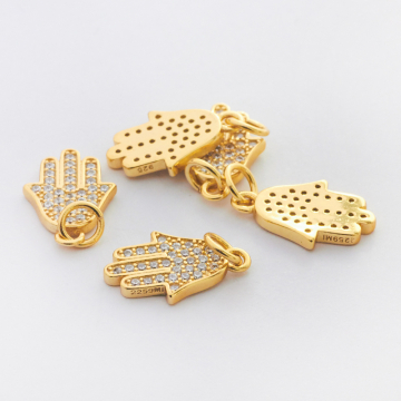 Srebrna zawieszka ręka fatimy z cyrkoniami AG925 pozłacana 16mm