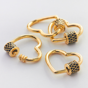 Srebrne ozdobne zapięcie serce z cyrkoniami czarnymi AG925 18mm