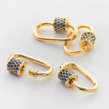 Srebrne ozdobne zapięcie owal z niebieskimi cyrkoniami AG925 18mm