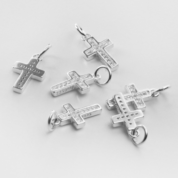 Srebrna zawieszka krzyżyk z cyrkoniami AG925 14mm