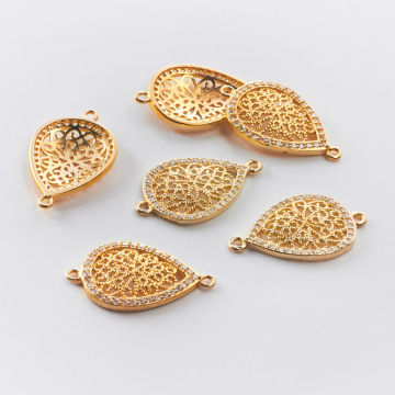 Srebrny łącznik łezka filigranowa z cyrkoniami AG925 pozłacana 24,5mm