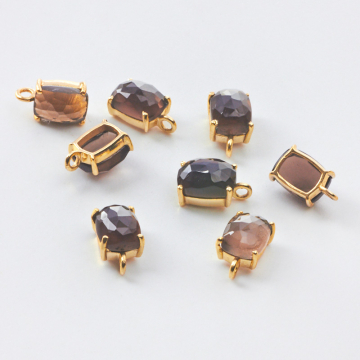 Srebrna zawieszka kwarc dymny w kasetce AG925 pozłacany 8x6mm