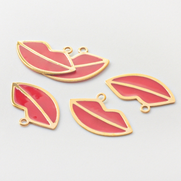 Srebrna zawieszka czerwone usta emaliowane AG925 pozłacana 20mm