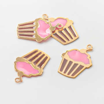 Srebrna zawieszka różowa babeczka emaliowana AG925 pozłacana 22mm