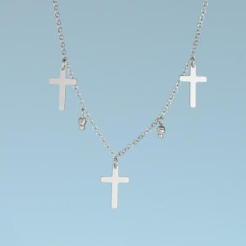 Srebrny, rodowany naszyjnik z krzyżykami AG925 34-38cm