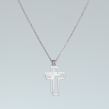 Naszyjnik rodowany z dwoma krzyżami AG925 45 cm