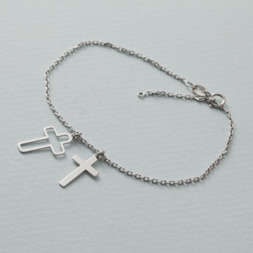 Bransoletka rodowana z dwoma krzyżami AG925 17 - 20 cm