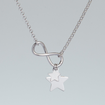 Naszyjnik z gwiazdkami i nieskończonością rodowany AG925 42 - 45 cm