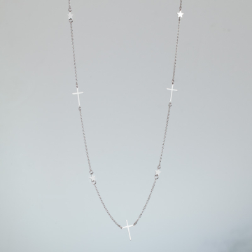 Naszyjnik z krzyżami i gwiazdkami rodowany AG925 67 - 70 cm