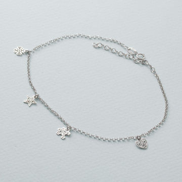 Bransoletka na nogę z zawieszkami rodowana AG925 23 - 28 cm