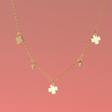 Srebrny, pozłacany naszyjnik z koniczynkami AG925 34-38cm