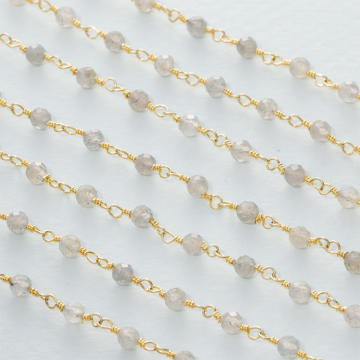 Łańcuszek srebrny pozłacany z labradorytem AG925 4mm