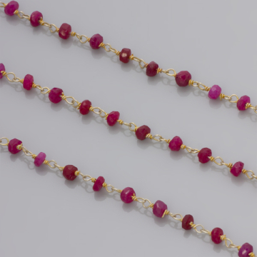 Łańcuszek srebrny z rubinem AG925 pozłacany 3mm