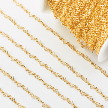 Srebrny łańcuszek serca z kółeczkami AG925 pozłacany 3mm