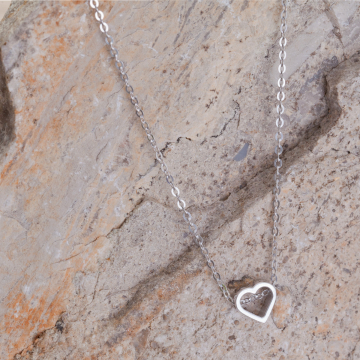 Srebrny rodowany naszyjnik z serduszkiem 46cm, AG925
