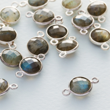 Labradoryt krążek fasetowany łącznik w okuciu AG925 7,5mm