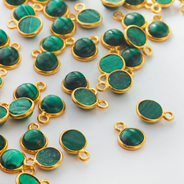 Srebrna zawieszka malachit gładki w okuciu pozłacany AG925 6mm