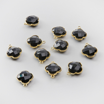 Srebrna zawieszka onyks koniczyna marokańska w srebrnym okuciu AG925 pozłacana 12,5mm