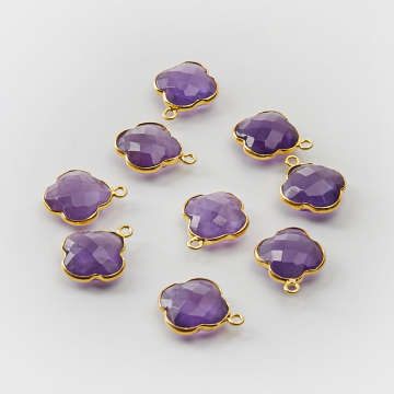 Srebrna zawieszka ametyst koniczyna marokańska w srebrnym okuciu AG925 pozłacana 12,5mm