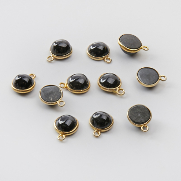 Srebrna zawieszka obsydian w srebrnym okuciu AG925 pozłacana 7,5mm