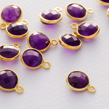 Ametyst krążek fasetowany zawieszka w okuciu pozłacanym AG925 8mm