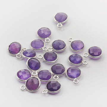 Ametyst zawieszka krążek fasetowany w srebrny okuciu AG925 7,5mm