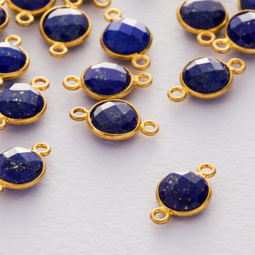 Lapis lazuli krążek fasetowany łącznik w okuciu pozłacanym AG925  15x9mm