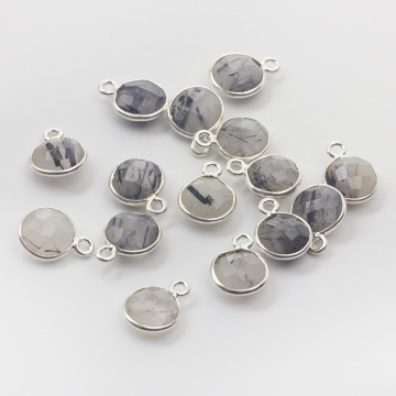 Kwarc z rutylem zawieszka krążek fasetowany w okuciu AG925 8mm