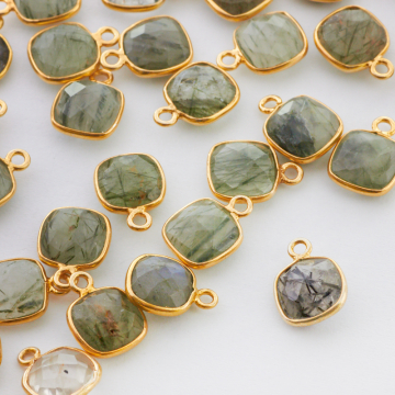 Zawieszka kryształ górski z ruylem  fasetowany w okuciu pozłacanym AG925 8mm